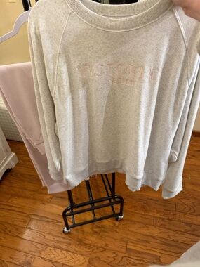 NWT Victoria Secret Two Piece Gray Crewneck Sweatshirt & Pink Jogger Set SZ XL